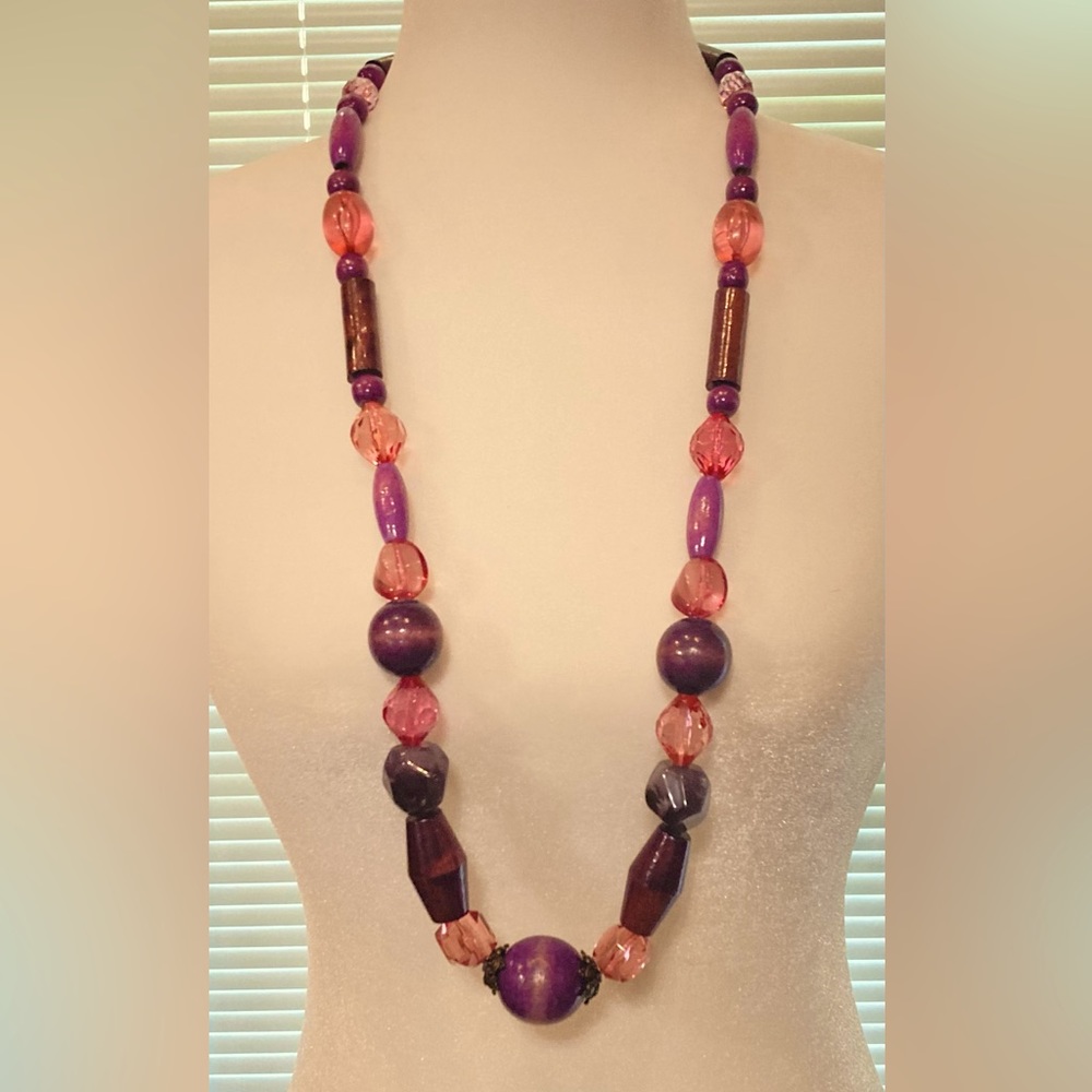 Shades of purple wooden multi design necklace